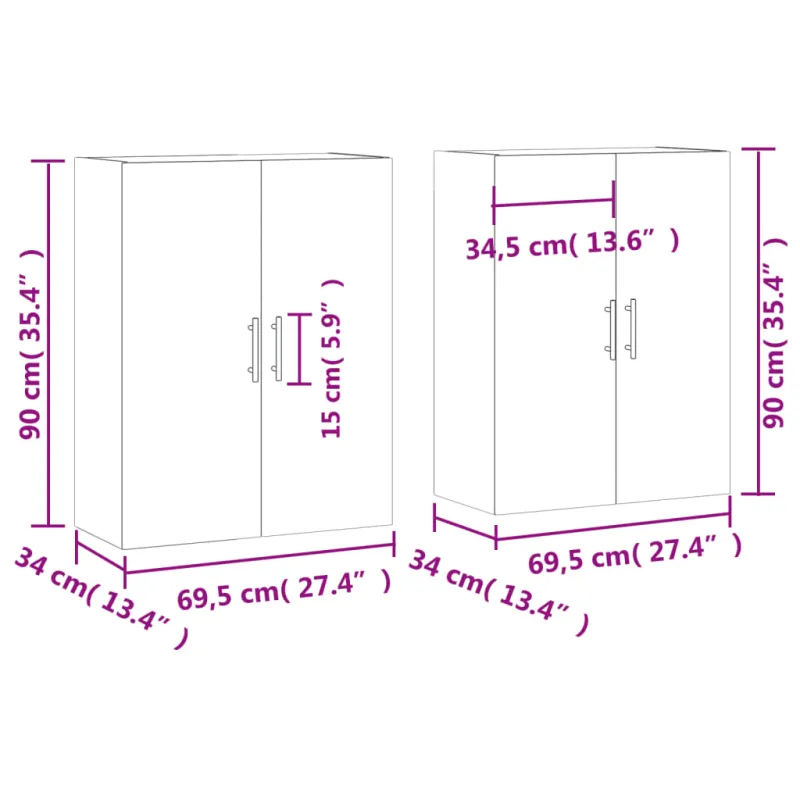 Prie sienos montuojamos spintelės, 2vnt., pilkos, 69,5x34x90cm