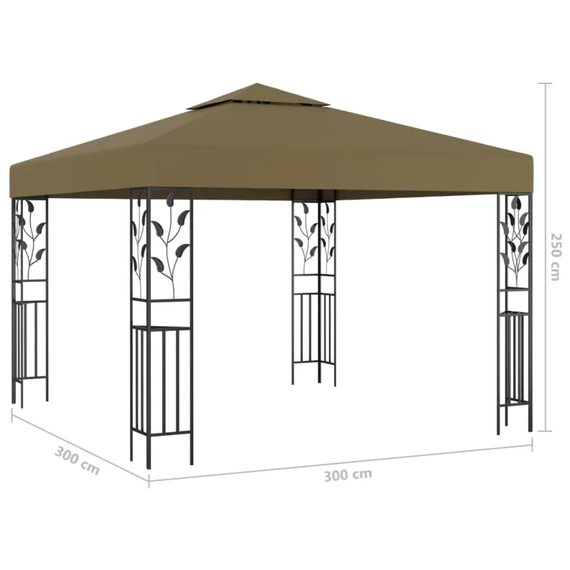 Pavėsinė su lempučių girliandomis LED, taupe, 3x3m, 180g/m²