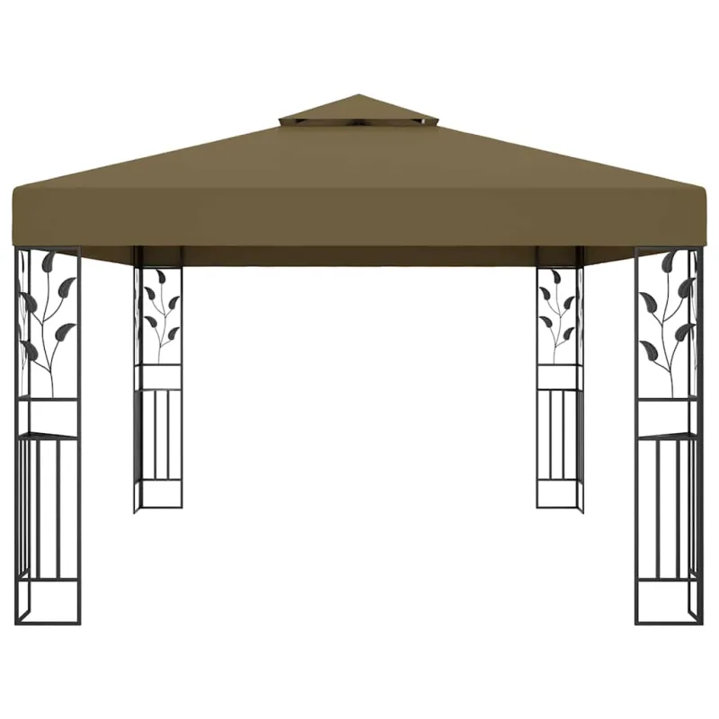 Pavėsinė su dvigubu stogu ir lemputėmis LED, taupe, 3x4m