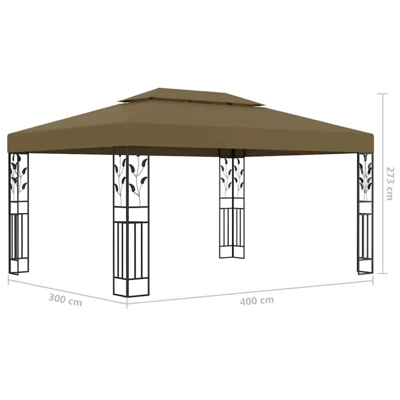 Pavėsinė su dvigubu stogu ir lemputėmis LED, taupe, 3x4m