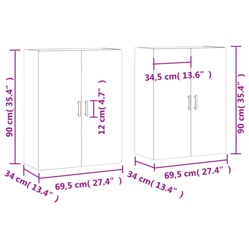 Prie sienos montuojamos spintelės, 2vnt., pilkos, 69,5x34x90cm