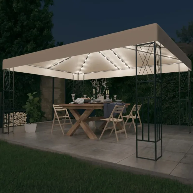 Pavėsinė su lemputėmis LED, kreminė, 3x4m