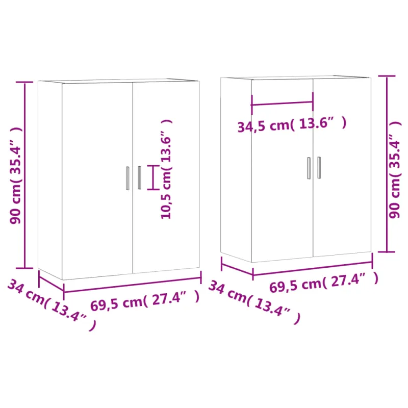 Prie sienos montuojamos spintelės, 2vnt., pilkos, 69,5x34x90cm