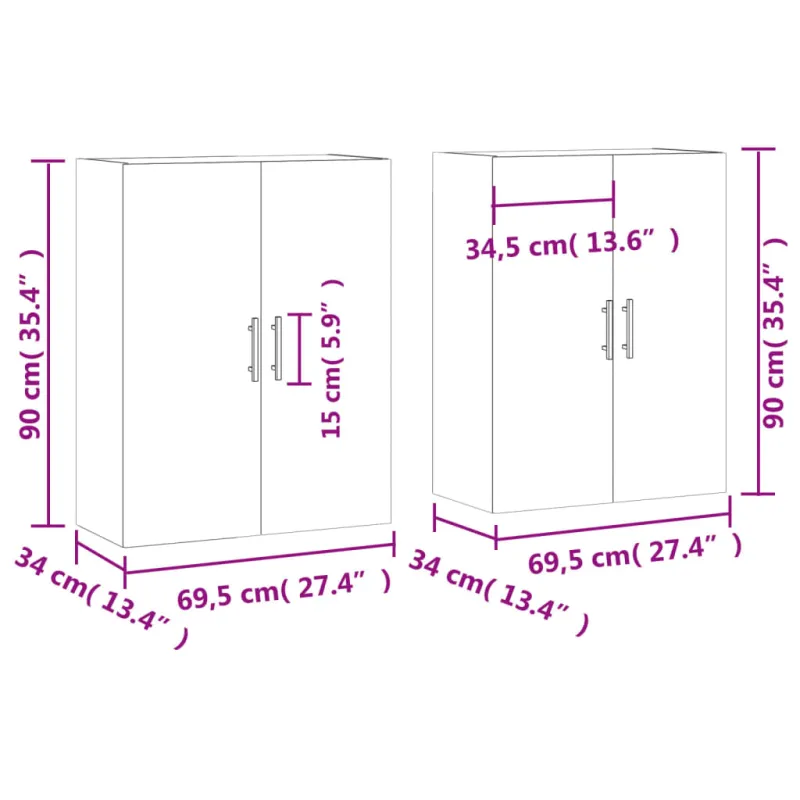 Prie sienos montuojamos spintelės, 2vnt., baltos, 69,5x34x90cm