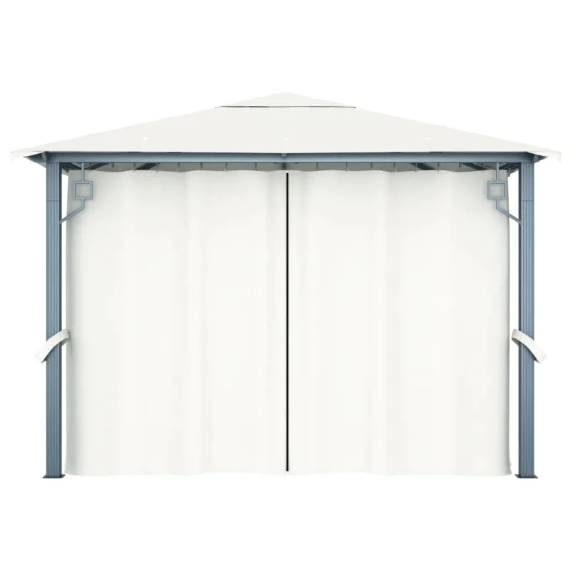 Pavėsinė su užuolaidomis ir lemputėmis LED, kreminė, 300x300cm