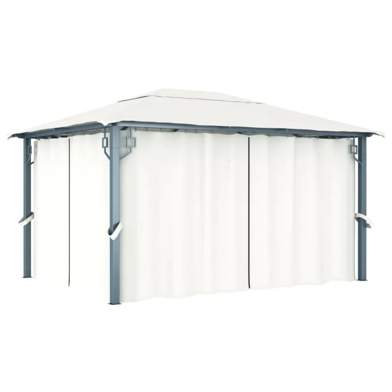 Pavėsinė su užuolaidomis ir lemputėmis LED, kreminė, 400x300cm