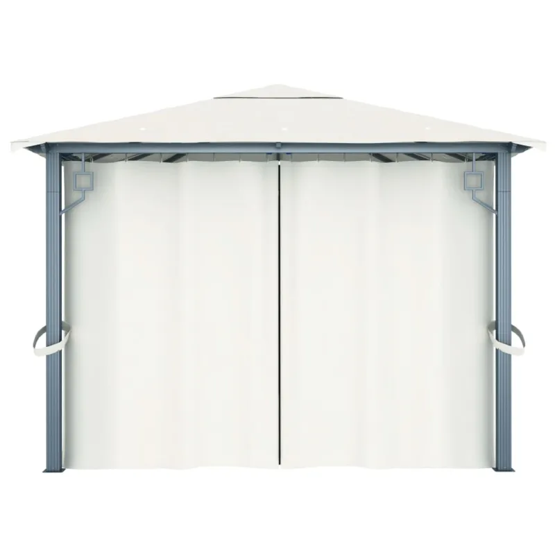 Pavėsinė su užuolaidomis ir lemputėmis LED, kreminė, 400x300cm