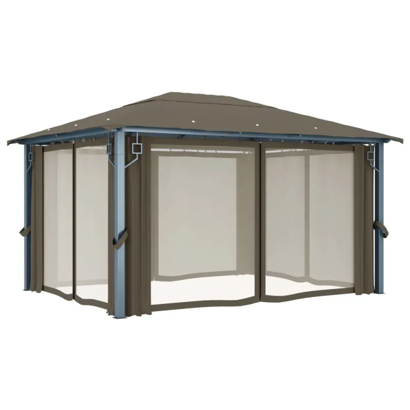 Pavėsinė su užuolaidomis ir lemputėmis LED, taupe, 400x300cm