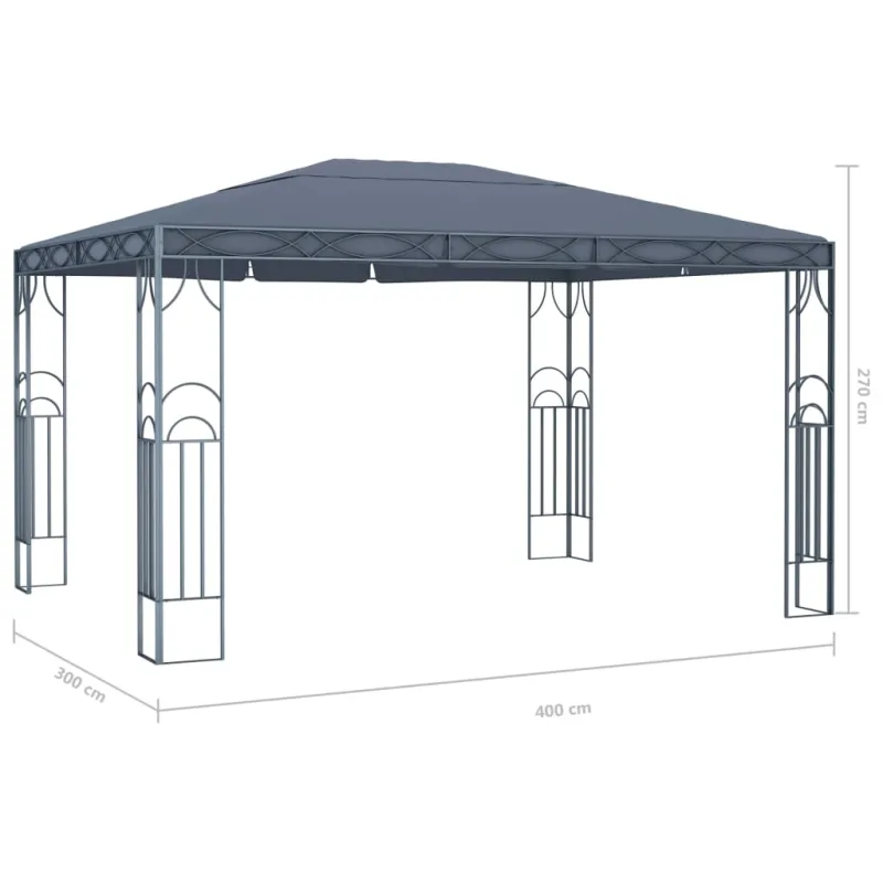 Pavėsinė su lemputėmis LED, antracito, 400x300 cm