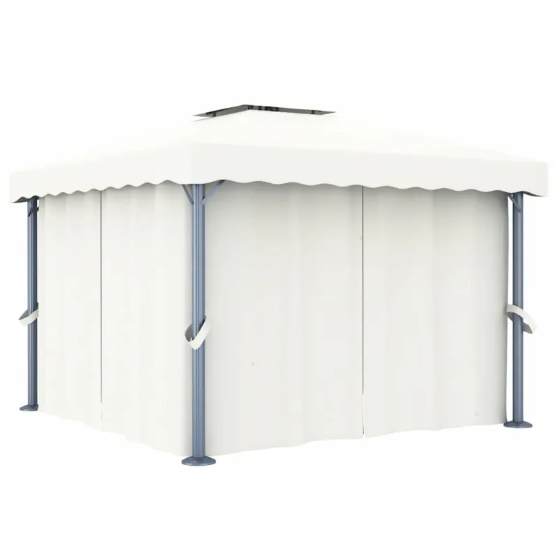 Pavėsinė su lemputėmis ir užuolaidomis LED, kreminė balta, 3x3m
