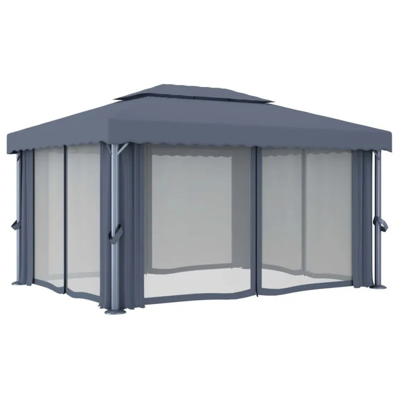Pavėsinė su lemputėmis ir užuolaidomis LED, antracito, 4x3m
