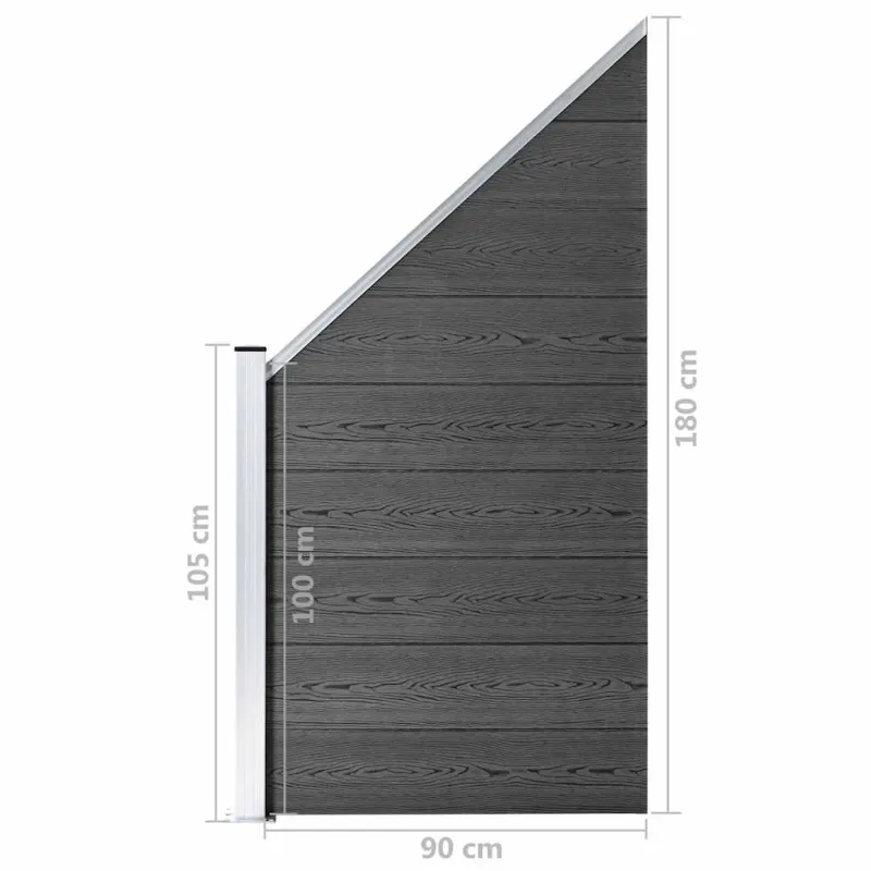 Tvoros segmentų rinkinys, juodos spalvos, 446x(105-186)cm, WPC