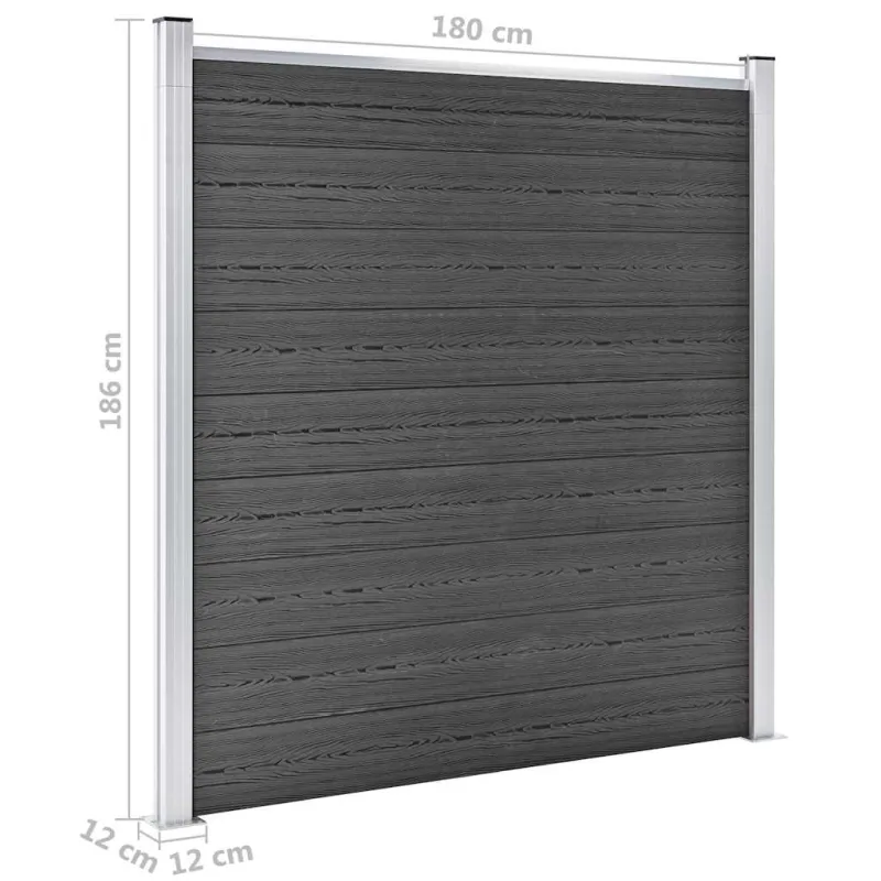 Tvoros segmentų rinkinys, juodos spalvos, 965x(105-186)cm, WPC