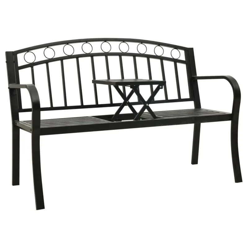 Sodo suoliukas su staliuku, juodos spalvos, 120cm, plienas