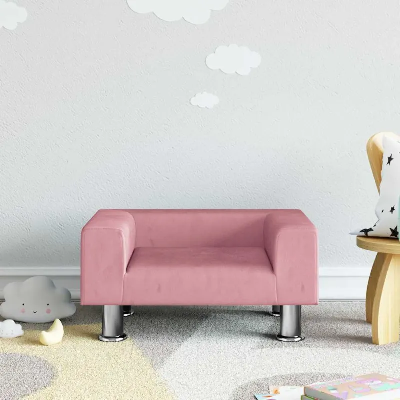 Vaikiška sofa, rožinės spalvos, 50x40x26,5cm, aksomas