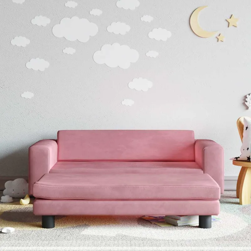 Vaikiška sofa su pakoja, rožinė, 100x50x30cm, aksomas