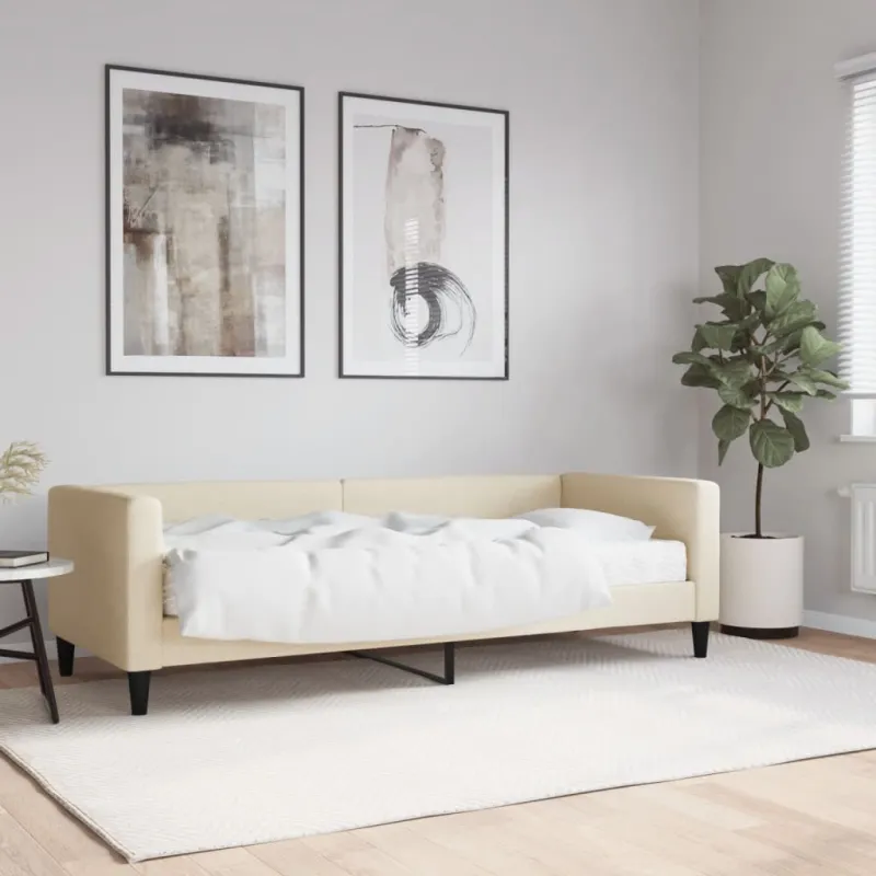 Lova su čiužiniu, kreminės spalvos, 80x200cm, audinys