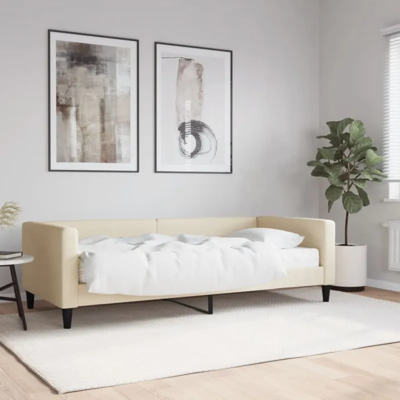Lova su čiužiniu, kreminės spalvos, 90x200cm, audinys