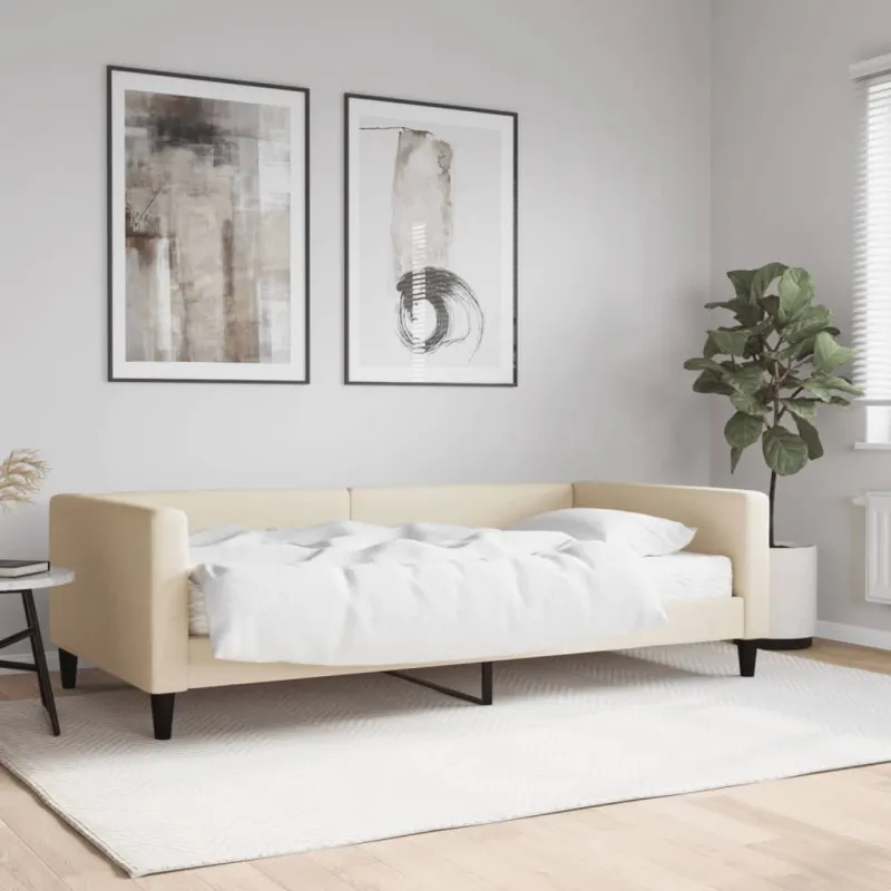 Lova su čiužiniu, kreminės spalvos, 100x200cm, audinys