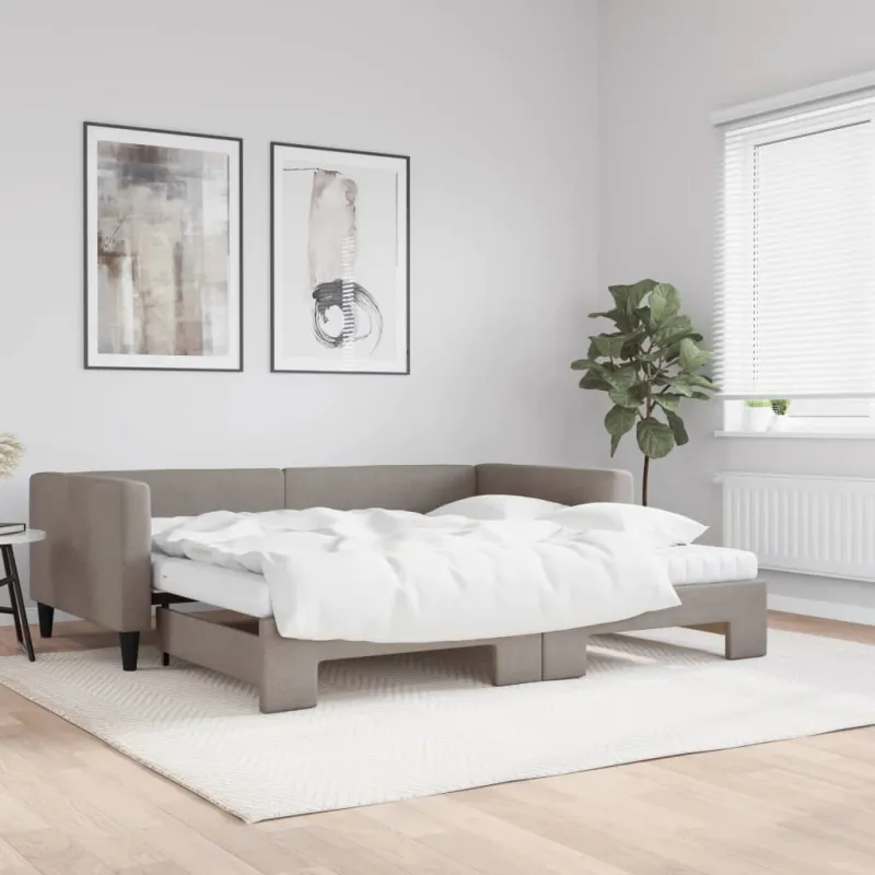 Lova su ištraukiama dalimi/čiužiniu, taupe, 100x200cm, audinys