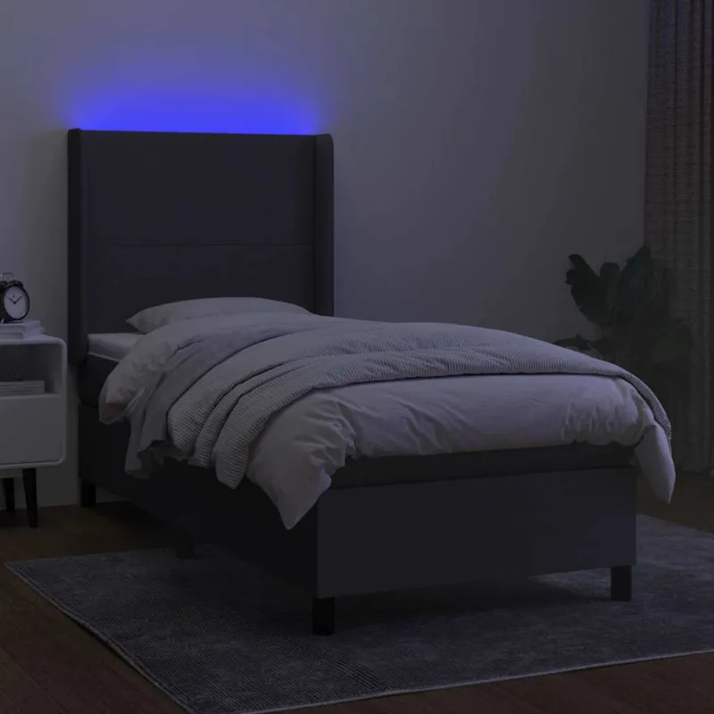 Lova su spyruoklėmis/čiužiniu/LED, pilka, 80x200cm, audinys