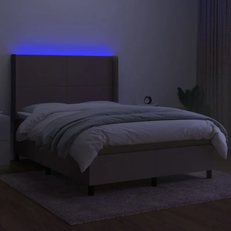 Lova su spyruoklėmis/čiužiniu/LED, taupe, 140x190 cm, audinys