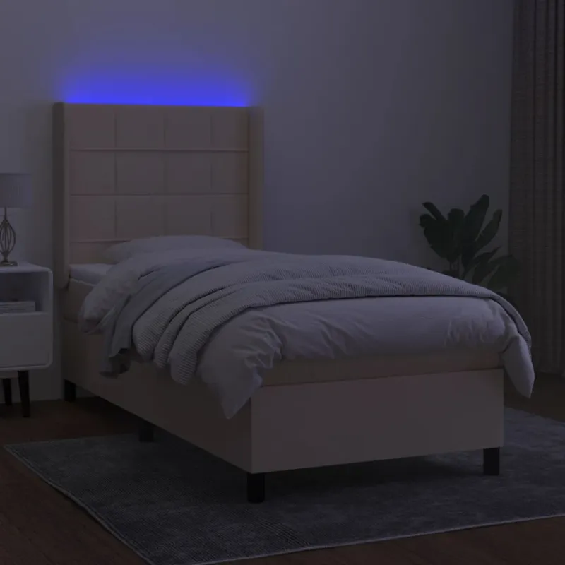 Lova su spyruoklėmis/čiužiniu/LED, kreminė, 80x200cm, audinys