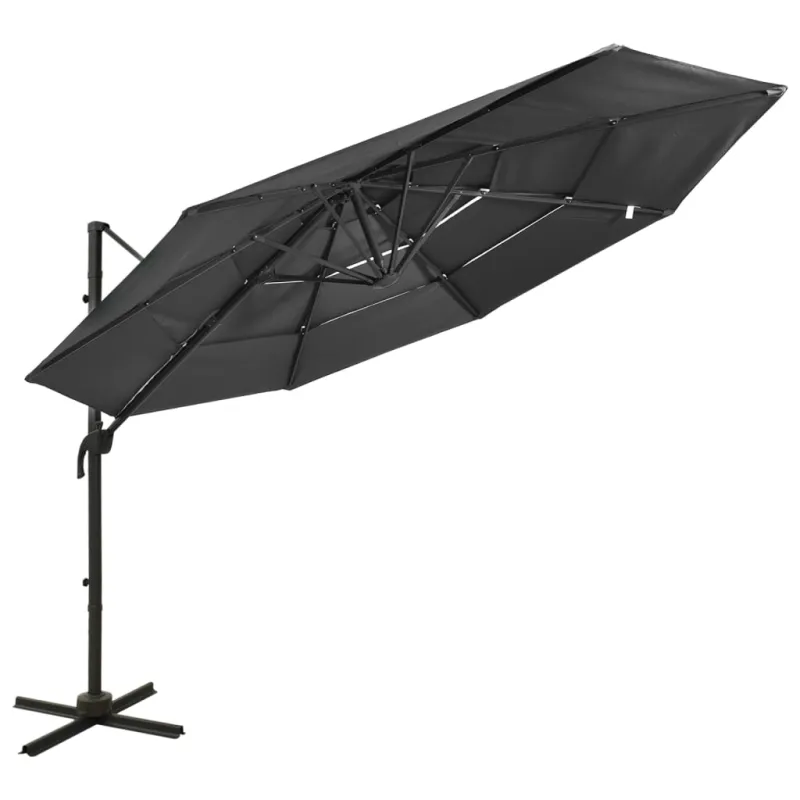 Sodo skėtis su aliuminio stulpu, antracito, 3x3m, 4 aukščių