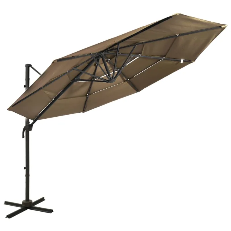 Sodo skėtis su aliuminio stulpu, taupe, 3x3m, 4 aukščių