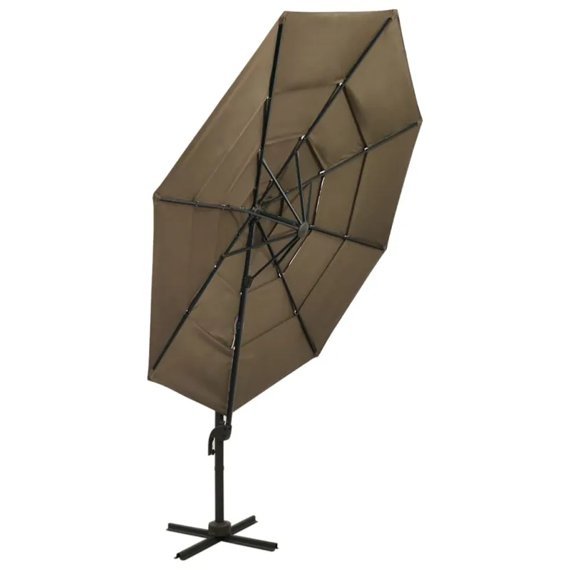 Sodo skėtis su aliuminio stulpu, taupe, 3x3m, 4 aukščių