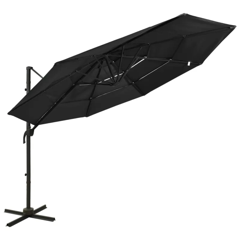 Sodo skėtis su aliuminio stulpu, juodas, 3x3m, 4 aukščių