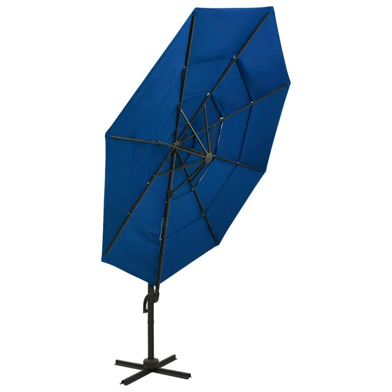 Sodo skėtis su aliuminio stulpu, mėlynas, 3x3m, 4 aukščių
