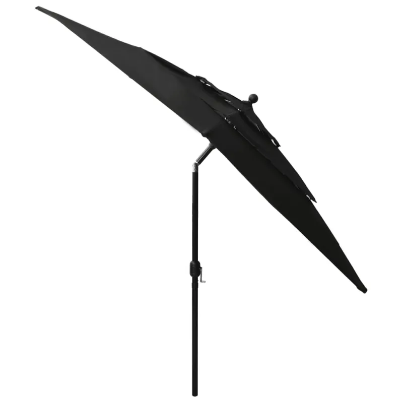 Sodo skėtis su aliuminio stulpu, juodas, 2,5x2,5m, 3 aukščių