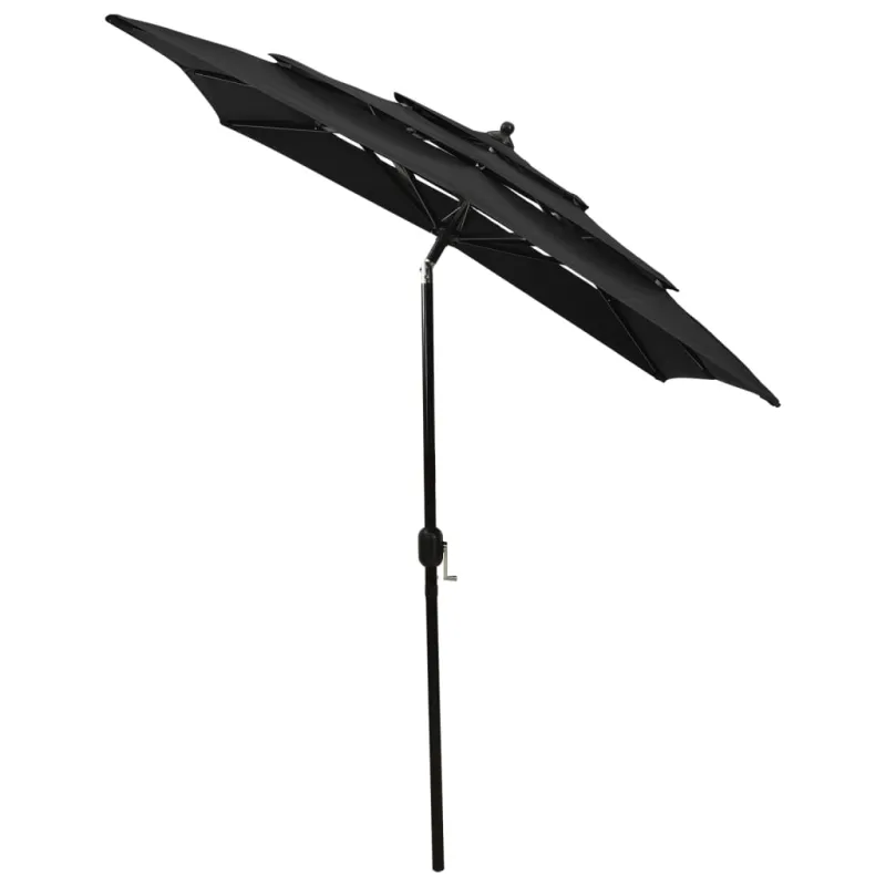 Sodo skėtis su aliuminio stulpu, juodas, 2x2m, 3 aukščių