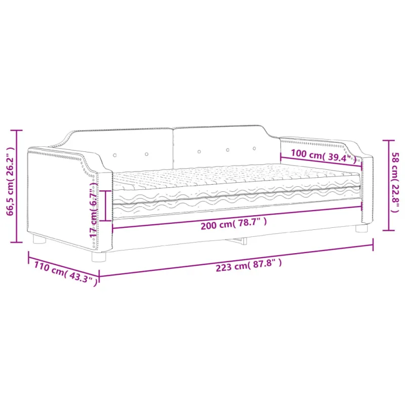 Lova su čiužiniu, tamsiai pilkos spalvos, 100x200cm, audinys