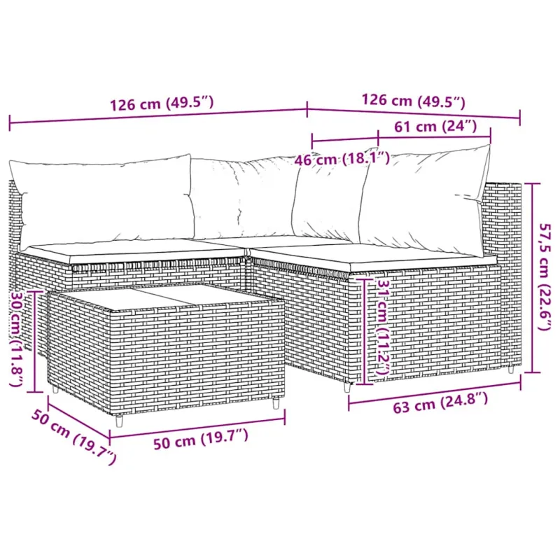 Sodo komplektas su pagalvėlėmis, 4 dalių, pilkas, poliratanas