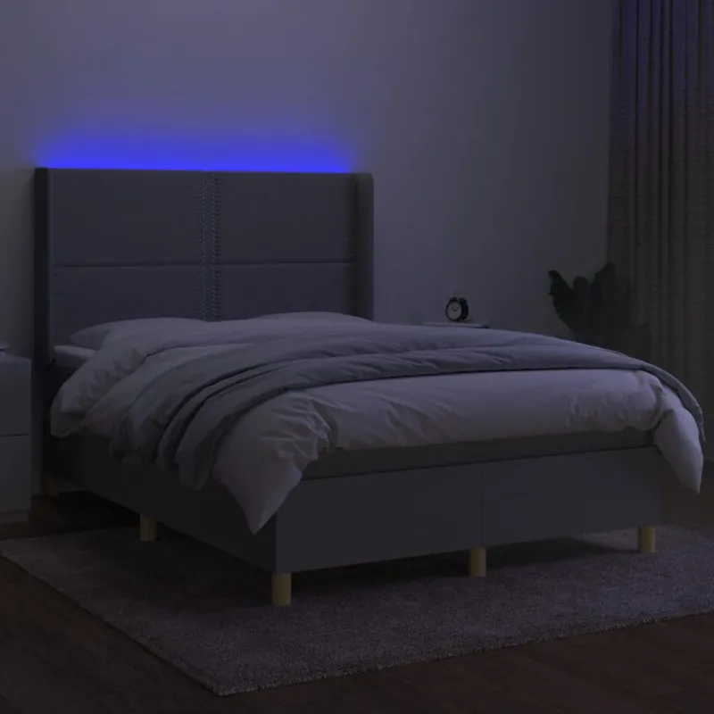 Lova su spyruoklėmis/čiužiniu/LED, pilka, 140x190 cm, audinys