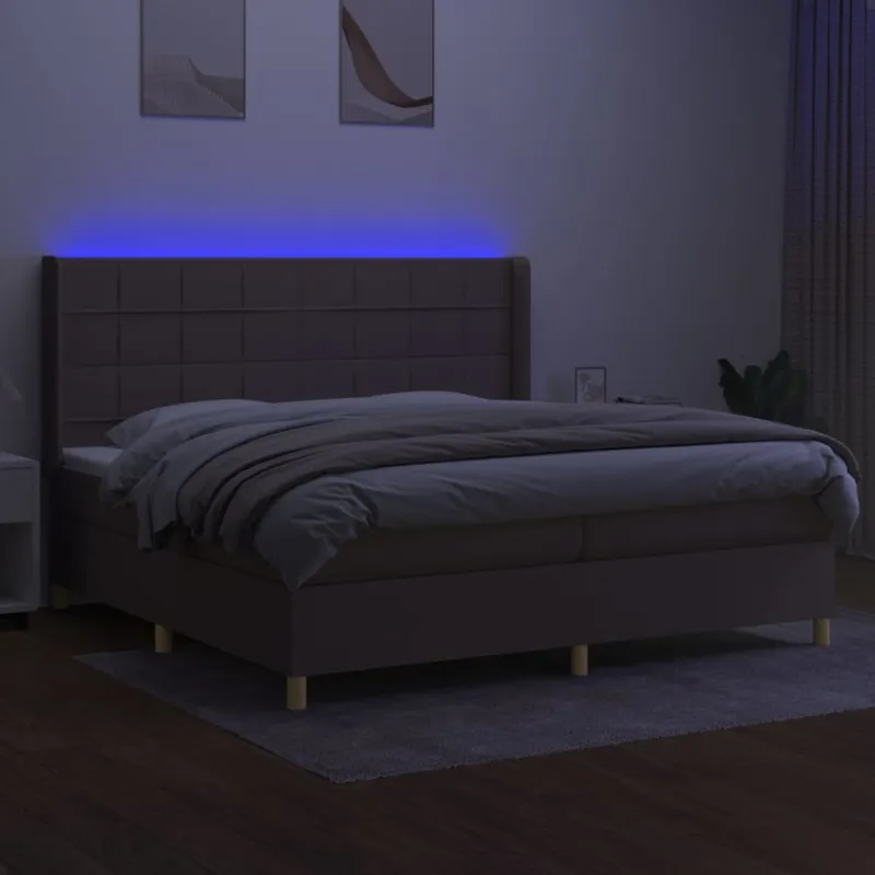 Lova su spyruoklėmis/čiužiniu/LED, taupe, 200x200 cm, audinys