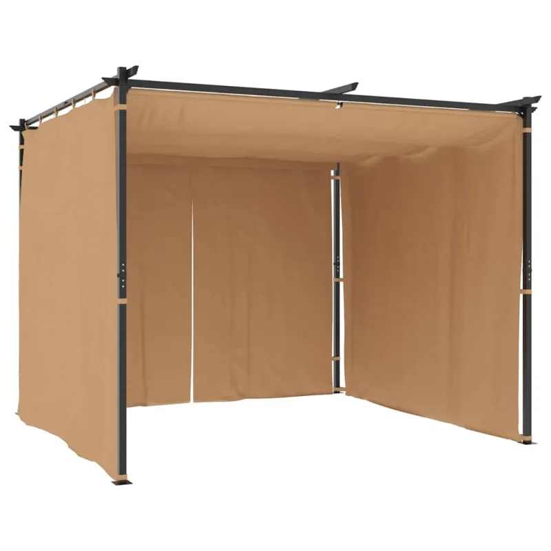 Pavėsinė su užuolaidomis, taupe spalvos, 3x3m, plienas