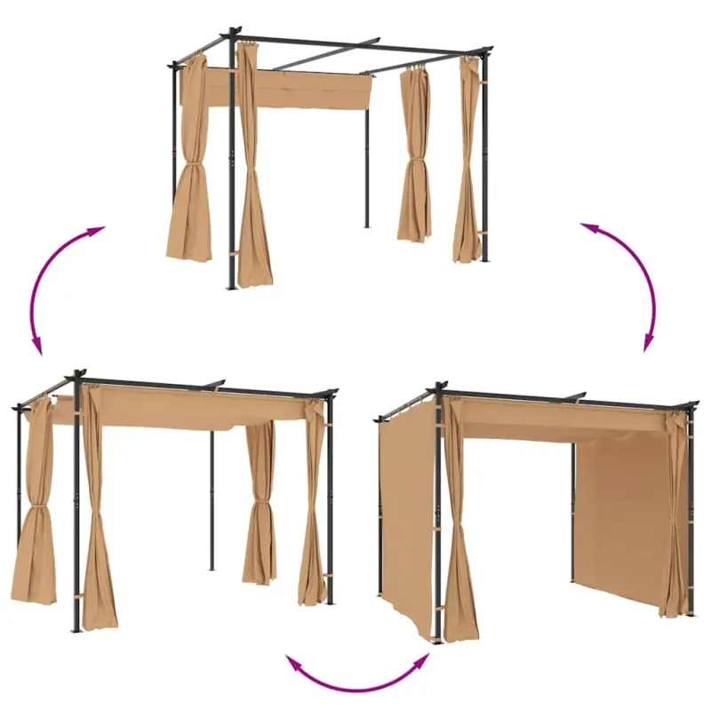 Pavėsinė su užuolaidomis, taupe spalvos, 3x3m, plienas
