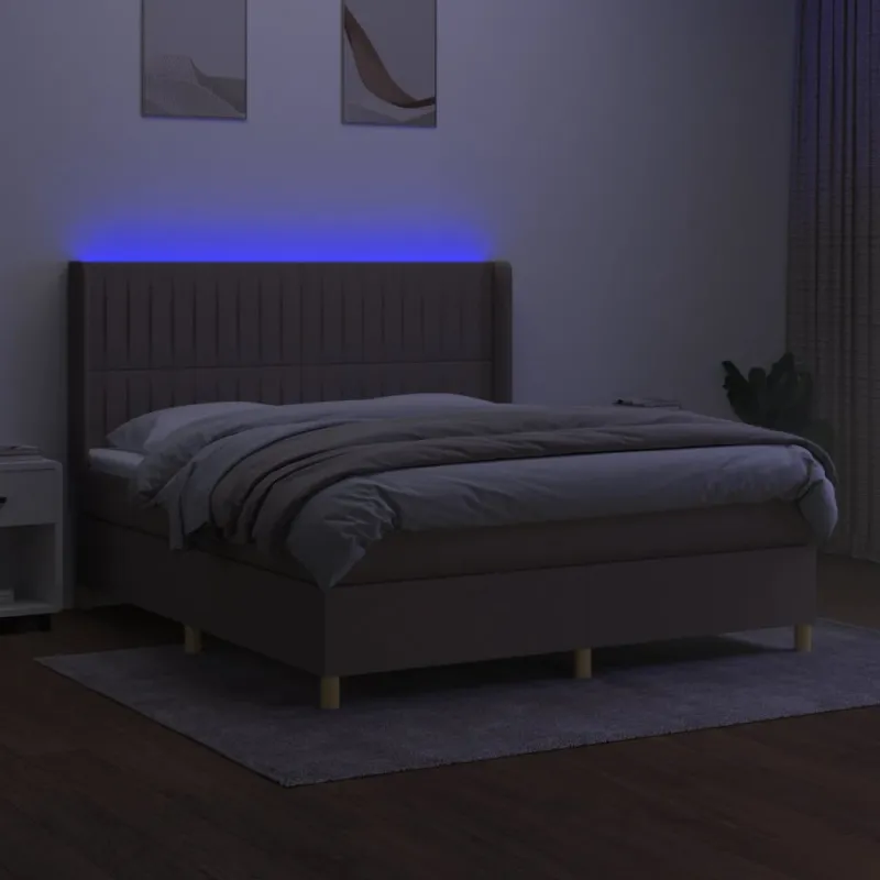 Lova su spyruoklėmis/čiužiniu/LED, taupe, 160x200 cm, audinys