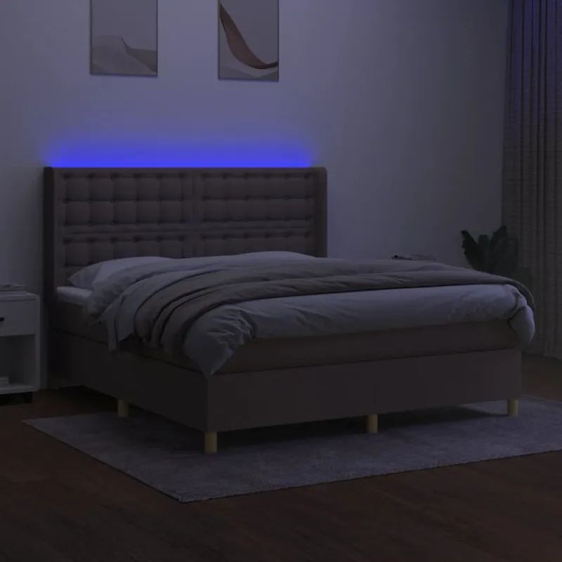 Lova su spyruoklėmis/čiužiniu/LED, taupe, 160x200 cm, audinys