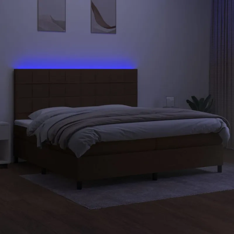 Lova su spyruoklėmis/čiužiniu/LED, ruda, 200x200 cm, audinys