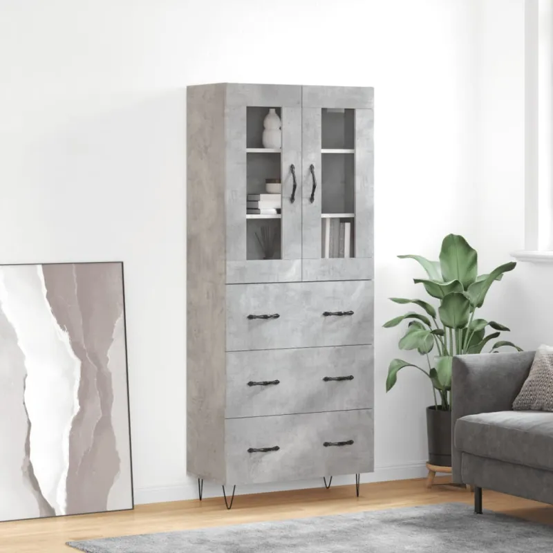 Komoda, betono pilkos spalvos, 69,5x34x180cm, apdirbta mediena