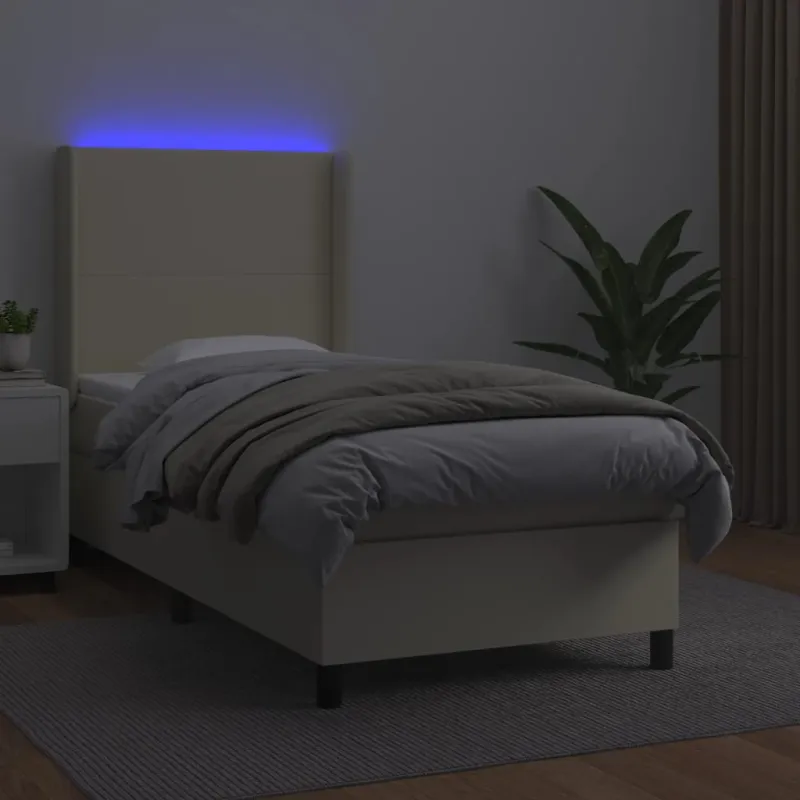 Lova su spyruoklėmis ir čiužiniu/LED, kreminė, 100x200 cm