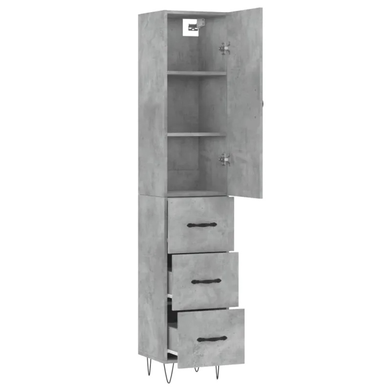 Komoda, betono pilkos spalvos, 34,5x34x180cm, apdirbta mediena