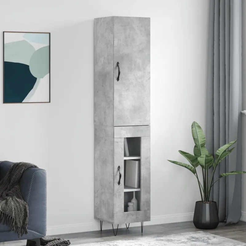 Komoda, betono pilkos spalvos, 34,5x34x180cm, apdirbta mediena