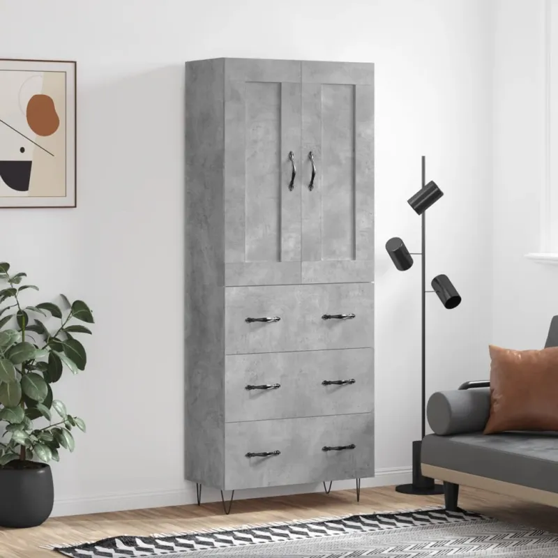 Komoda, betono pilkos spalvos, 69,5x34x180cm, apdirbta mediena