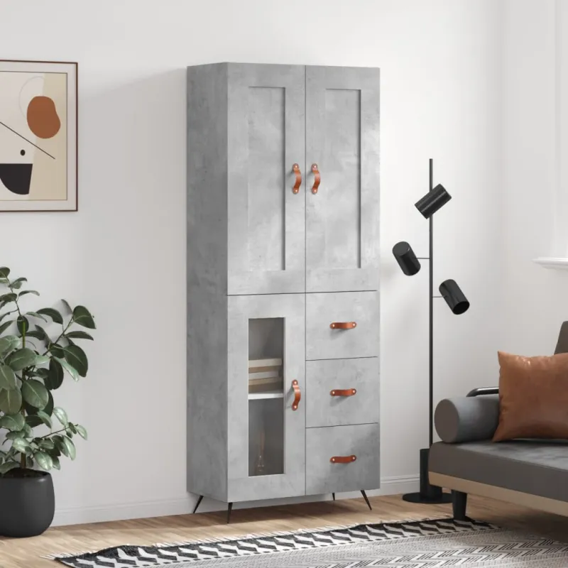 Komoda, betono pilkos spalvos, 69,5x34x180cm, apdirbta mediena