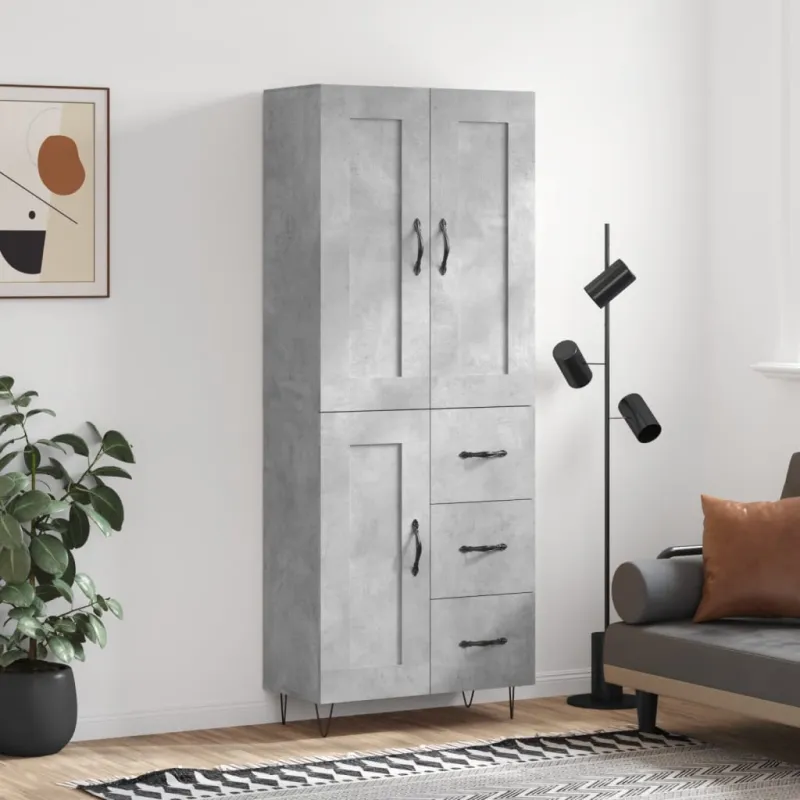 Komoda, betono pilkos spalvos, 69,5x34x180cm, apdirbta mediena